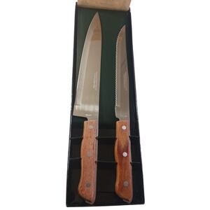 Maxam Rainbow Chef Knife & Serrated Slicer 2pc Kitchen Knife Set Wood‎ Handle